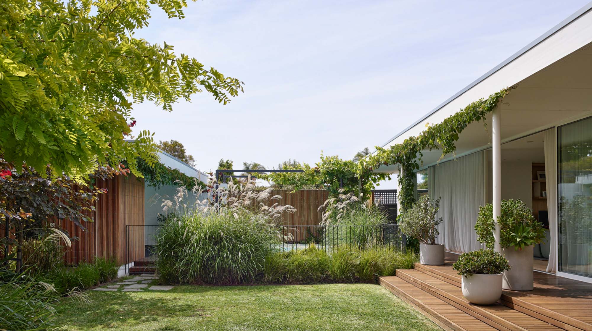 Brighton East Garden House — Lawn and garden beside the deck