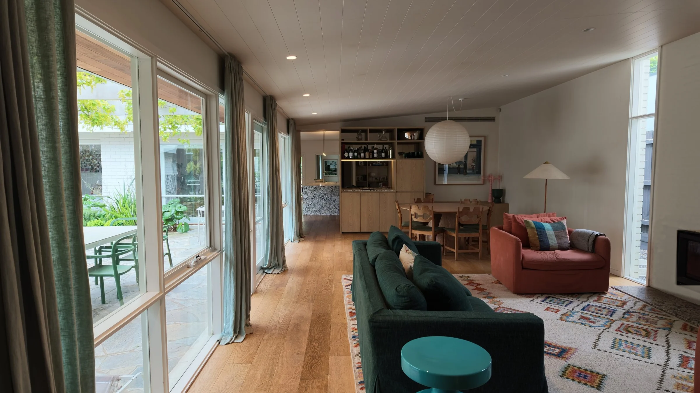 Brunel living area and open fireplace