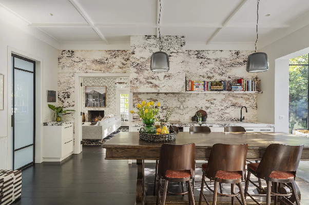 Fulham House — marble kitchen and island